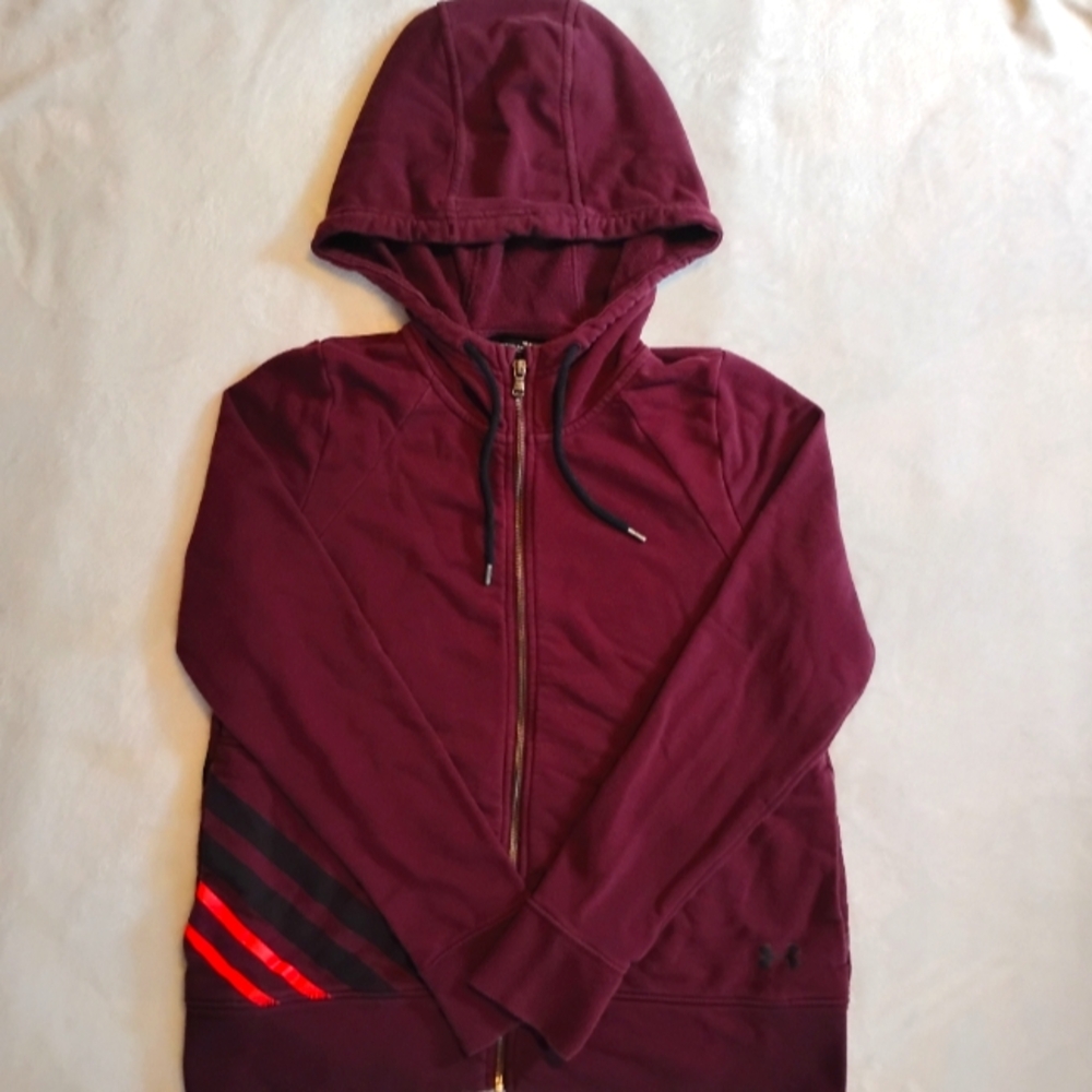 Under Armour Maroon Zip Up Jacket with Red Accents Size Medium